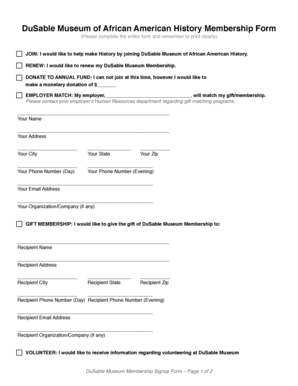 DuSable Museum of African American History Membership Form Dusablemuseum