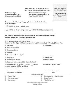 Visa Application Form Embassy of Nepal in Washington, DC