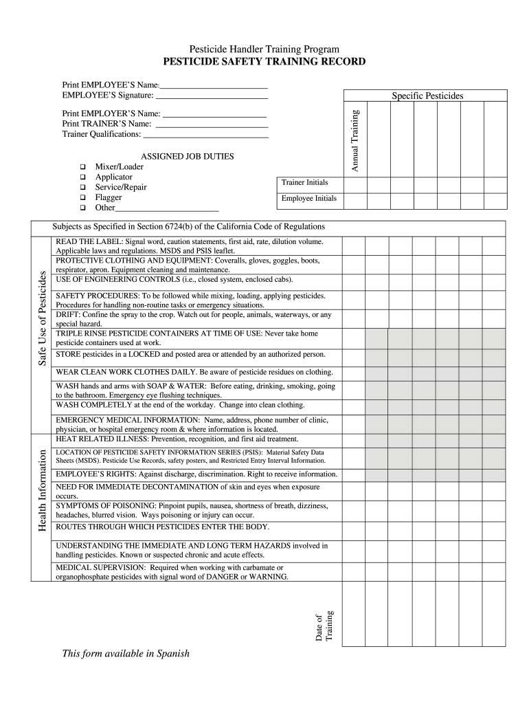 Pesticide Safety Training  Form