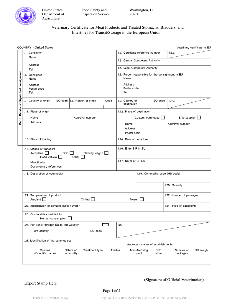  FSIS Form 2630 9 686 EQUAL OPPORTUNITY in EMPLOYMENT    Fsis Usda 1986