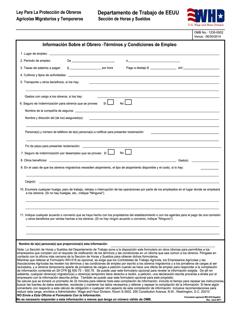 Migrant and Seasonal Agricultural Worker Protection Act Spanish  Dol  Form