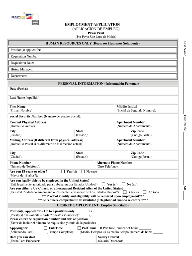 Readyone Org Application  Form