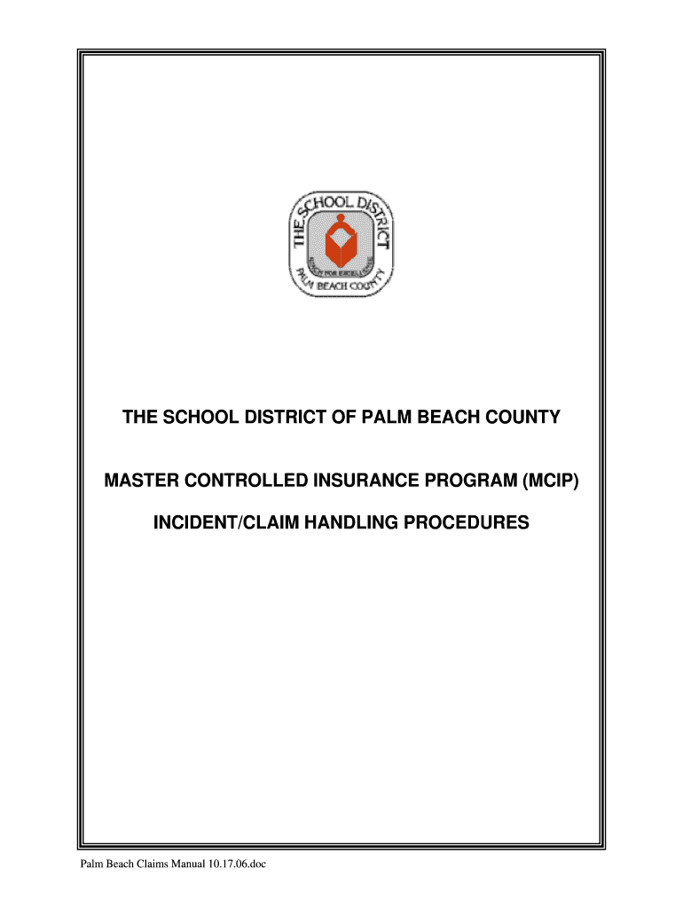 MCIP Claims Manual the School District of Palm Beach County Palmbeachschools  Form