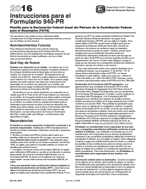 Form 940 PR Planilla Para La Declaracion Federal IRS Tax