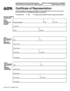 Certificate of Representation Form US Environmental Protection Epa