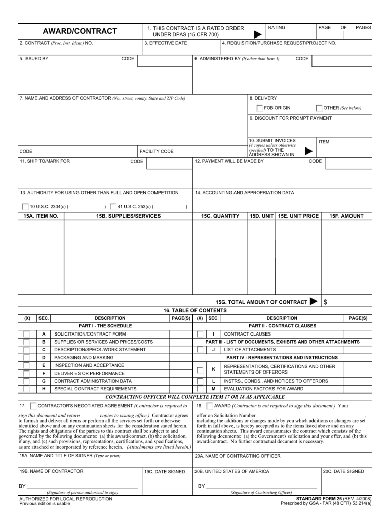  Sf 26 Fillable  Form 2008