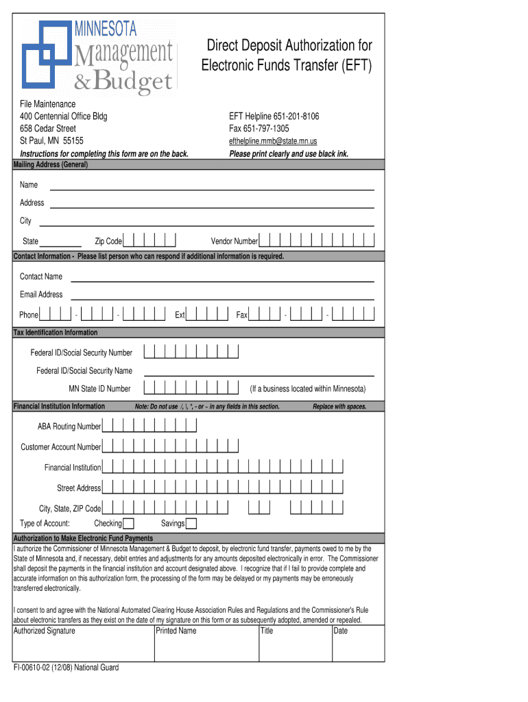  Authorization Electronic Funds Form 2008-2024