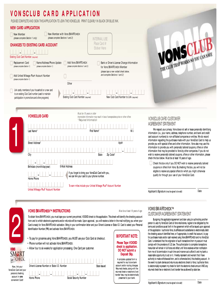 Vons Club Card  Form