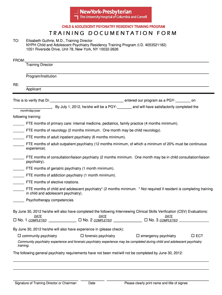 TRAINING DOCUMENTATION FORM