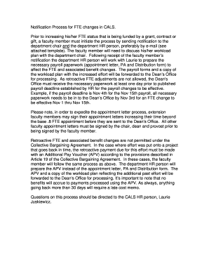 Notification Process for FTE Changes in CALS Prior to Increasing  Form