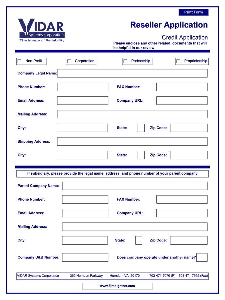 Reseller Application  Form