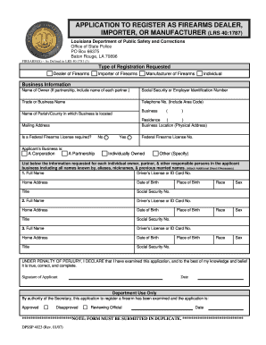 Application to Register as Firearms Dealer, Importer, or Manufacturer  Form