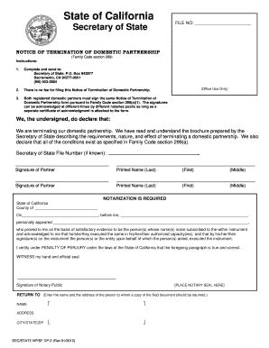 TERMINATING a CALIFORNIA REGISTERED DOMESTIC Sos Ca  Form