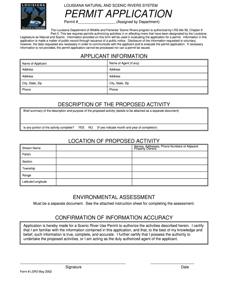 LOUISIANA NATURAL and SCENIC RIVERS SYSTEM  Wlf Louisiana  Form
