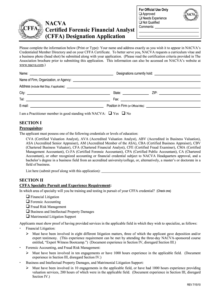 Get and Sign Cffa Application Fillable Form 2010-2022