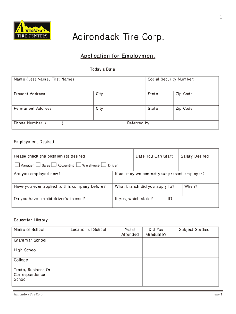 Adirondack Tire Clifton Park Form - Fill Out and Sign Printable PDF