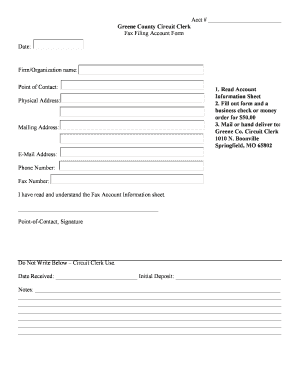 Fax Account Information Greene County, Missouri