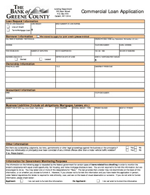 Commercial Loan Application the Bank of Greene County  Form