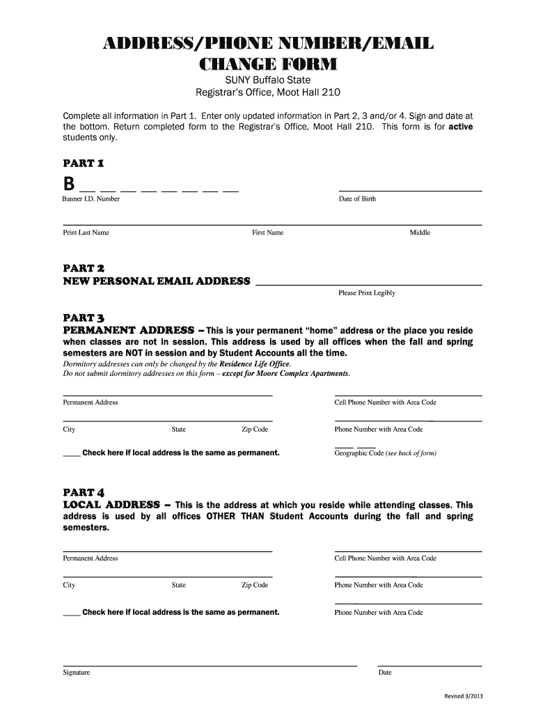 ADDRESSPHONE NUMBER CHANGE FORM Buffalostate