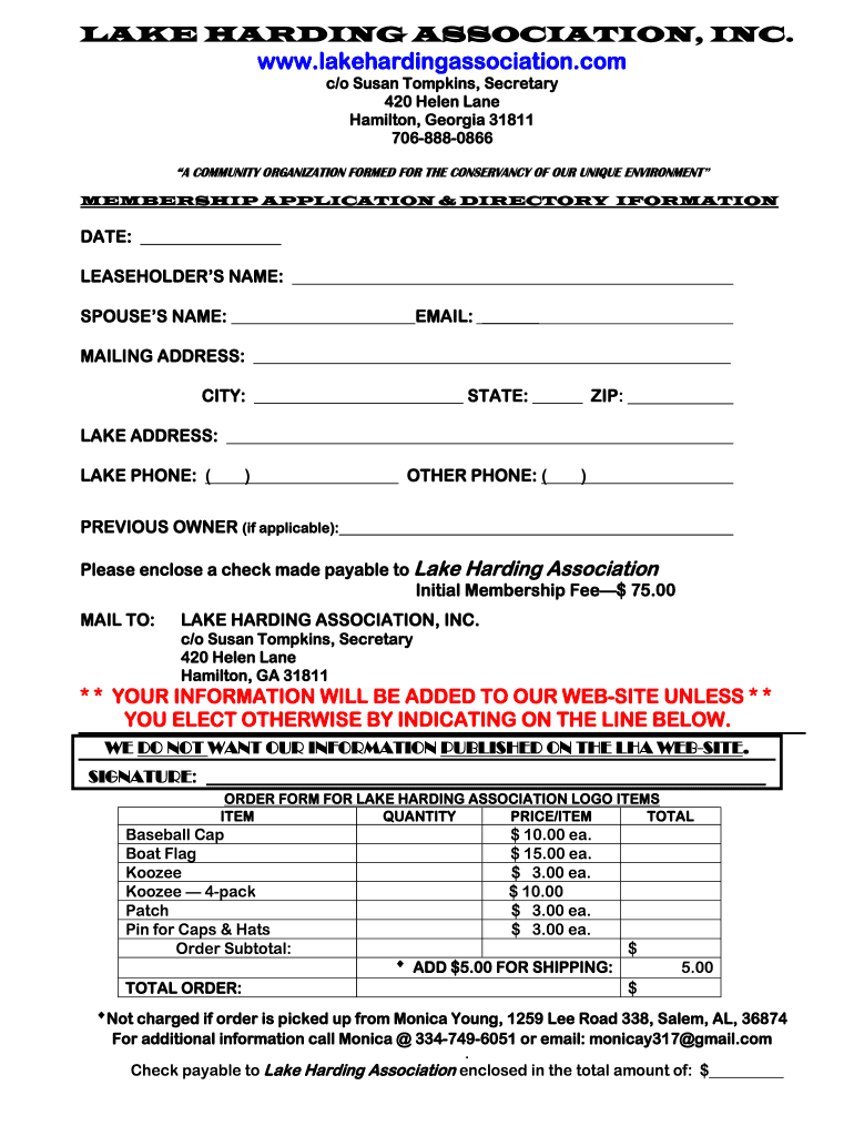 Lake Harding Association  Form
