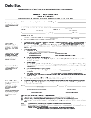 Bankruptcy and Insolvency Act Proof of Claim Form Deloitte