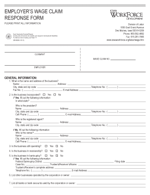 Employer&#039;s Wage Claim Response Form Iowa Workforce Iowaworkforce