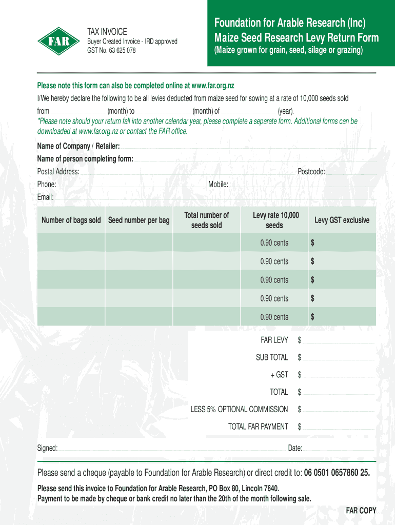 Maize Seed Research Levy Return Form  Foundation for Arable    Far Org