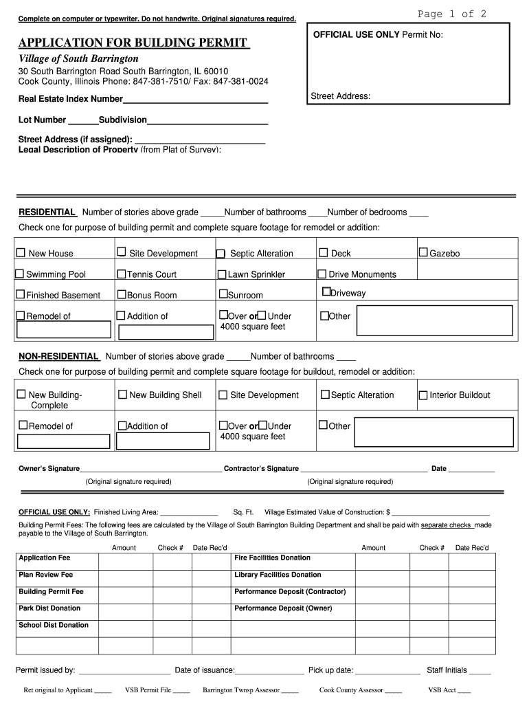  Building Permit Application Form  Village of South Barrington  Southbarrington 2007-2024