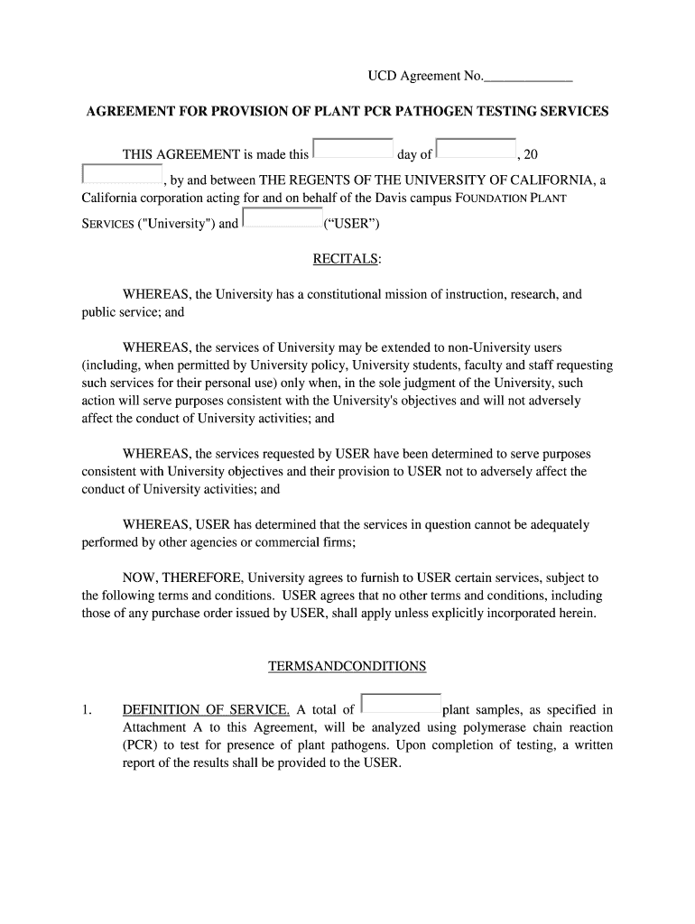 AGREEMENT for PROVISION of PLANT PCR PATHOGEN  Form