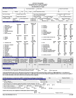 STATE of OKLAHOMA OKLAHOMA HEALTH CARE AUTHORITY ICFMR LEVEL of CARE ASSESSMENT See Instructions on 2nd Page  Form