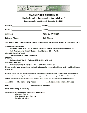 HCA MembershipRenewal Hiddenbrookeonline  Form
