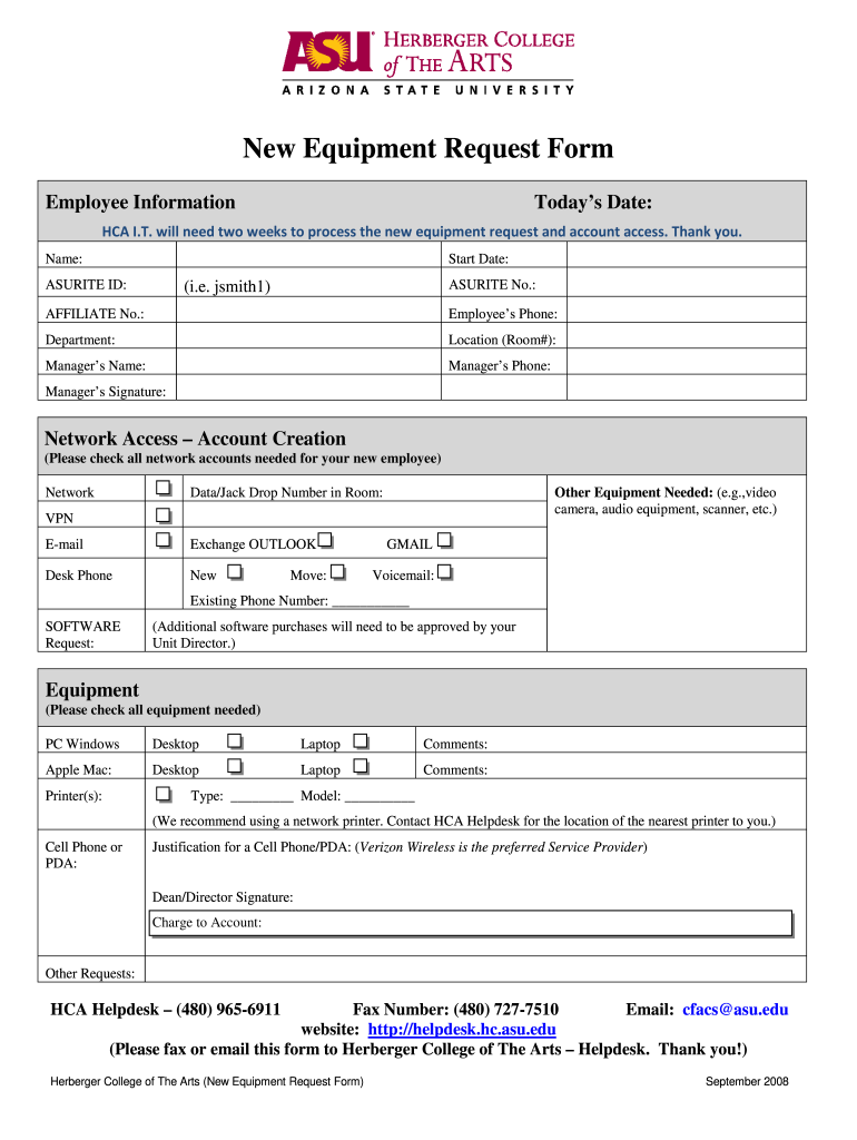 Get and Sign New Equipment Request Form 2008-2022