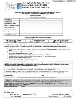 Attendee Single Day Registration Form Inspire , September 5 8
