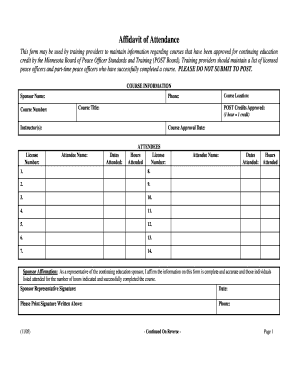 Affidavit of Attendance  Form