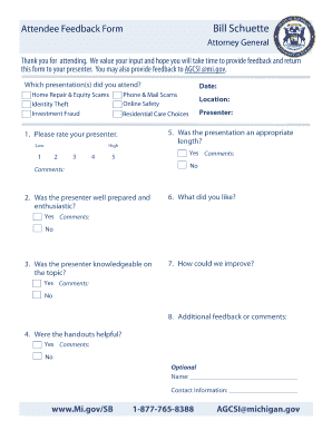 Senior Brigade Attendee Feedback Form Michigan