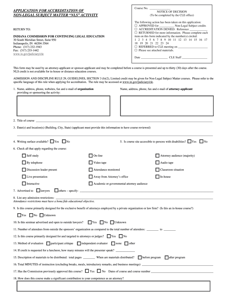 Application for Accreditation of Non Legal Subject Matter    in Gov  in  Form