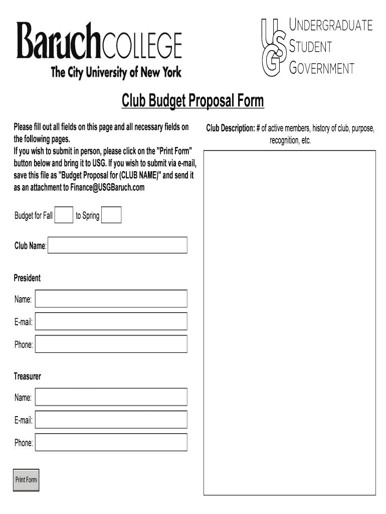Club Budget Proposal Form