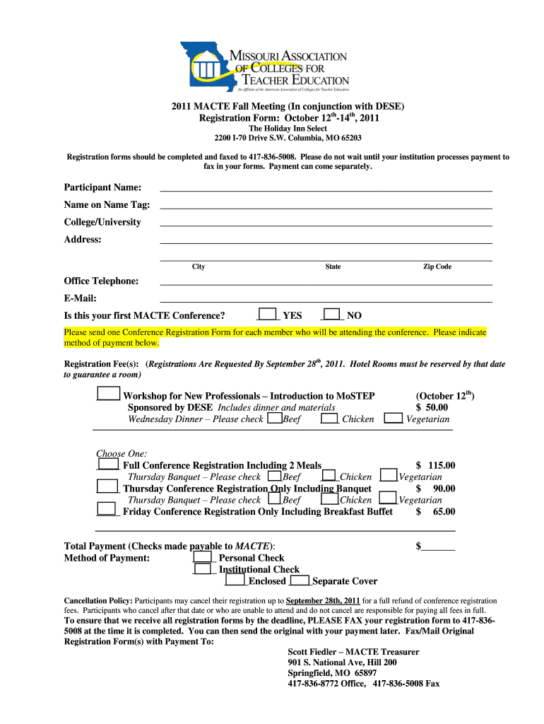 Registration Form Missouri State University Associations Missouristate