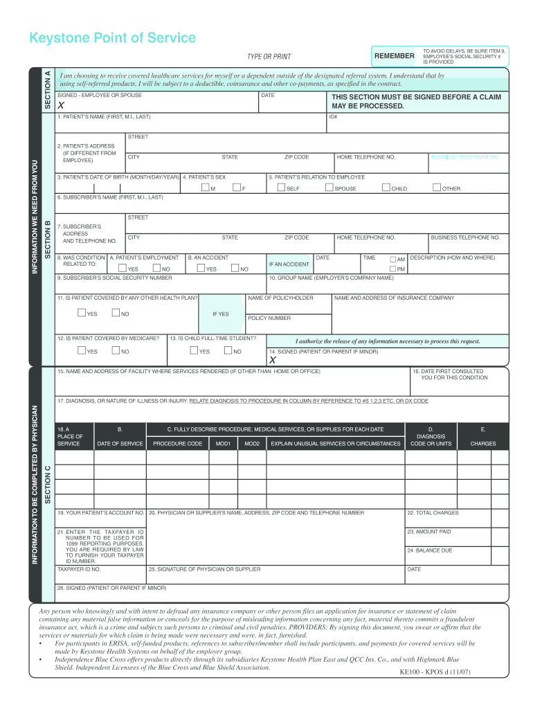 Keystone Ke100 Kpos Form