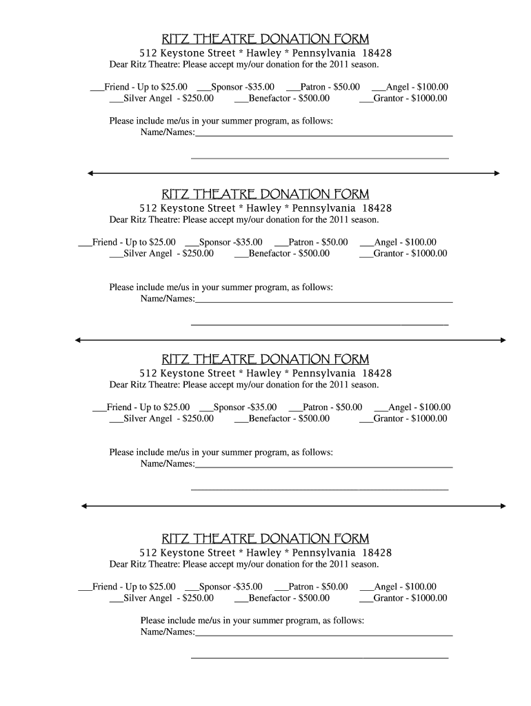 RitZ TheatRe Donation FoRM 512 Keystone Street * Hawley