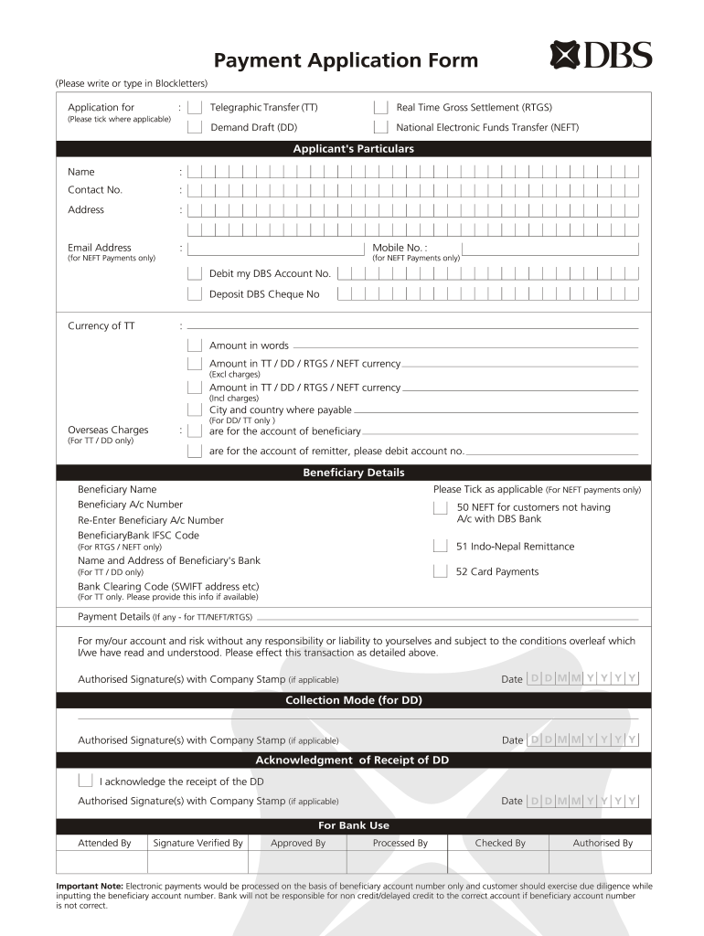  Dbs Payment Form 2013-2024