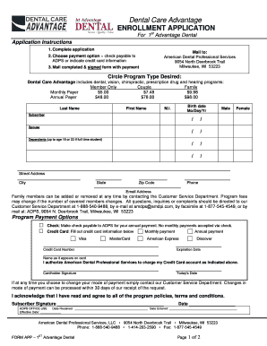 ENROLLMENT APPLICATION 1st Advantage Dental  Form