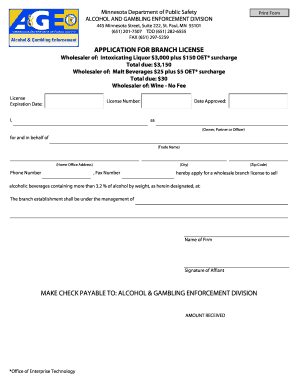 APPLICATION for BRANCH LICENSE MAKE CHECK PAYABLE Dps Mn  Form