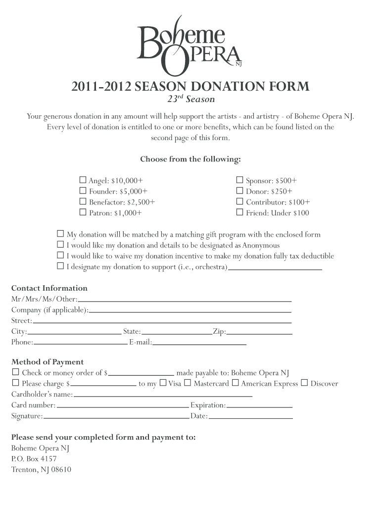 SEASON DONATION FORM