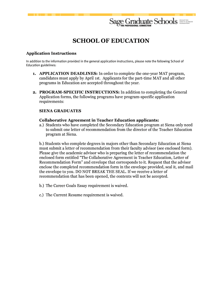 Enclosed Form Entitled the Collaborative Agreement in Teacher Education, Letter of Sage
