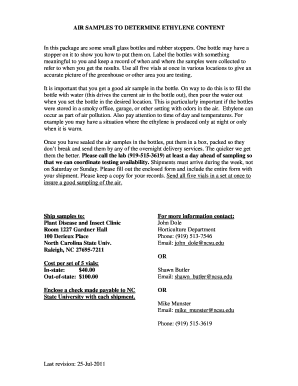 AIR SAMPLES to DETERMINE ETHYLENE CONTENT Cals Ncsu  Form