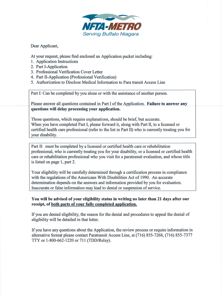 Nfta Paratransit Application  Form