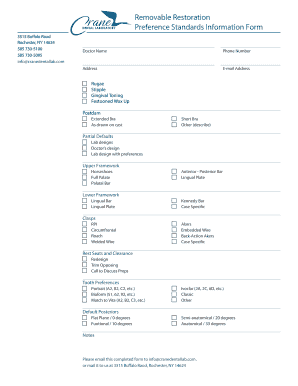 Removable Restoration Preference Standards Information Form