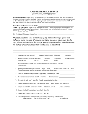 Food Preference Questionnaire  Form