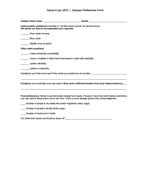 Camp it Up! Camper Preference Form